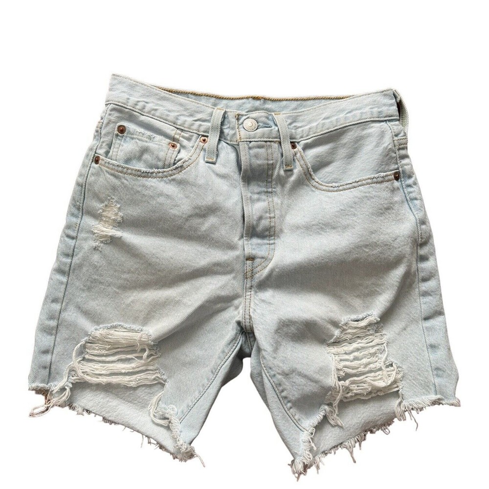 Levi's 501 Womens Size. 26 Light Blue Distressed Wash Cut off Jean Shorts EUC